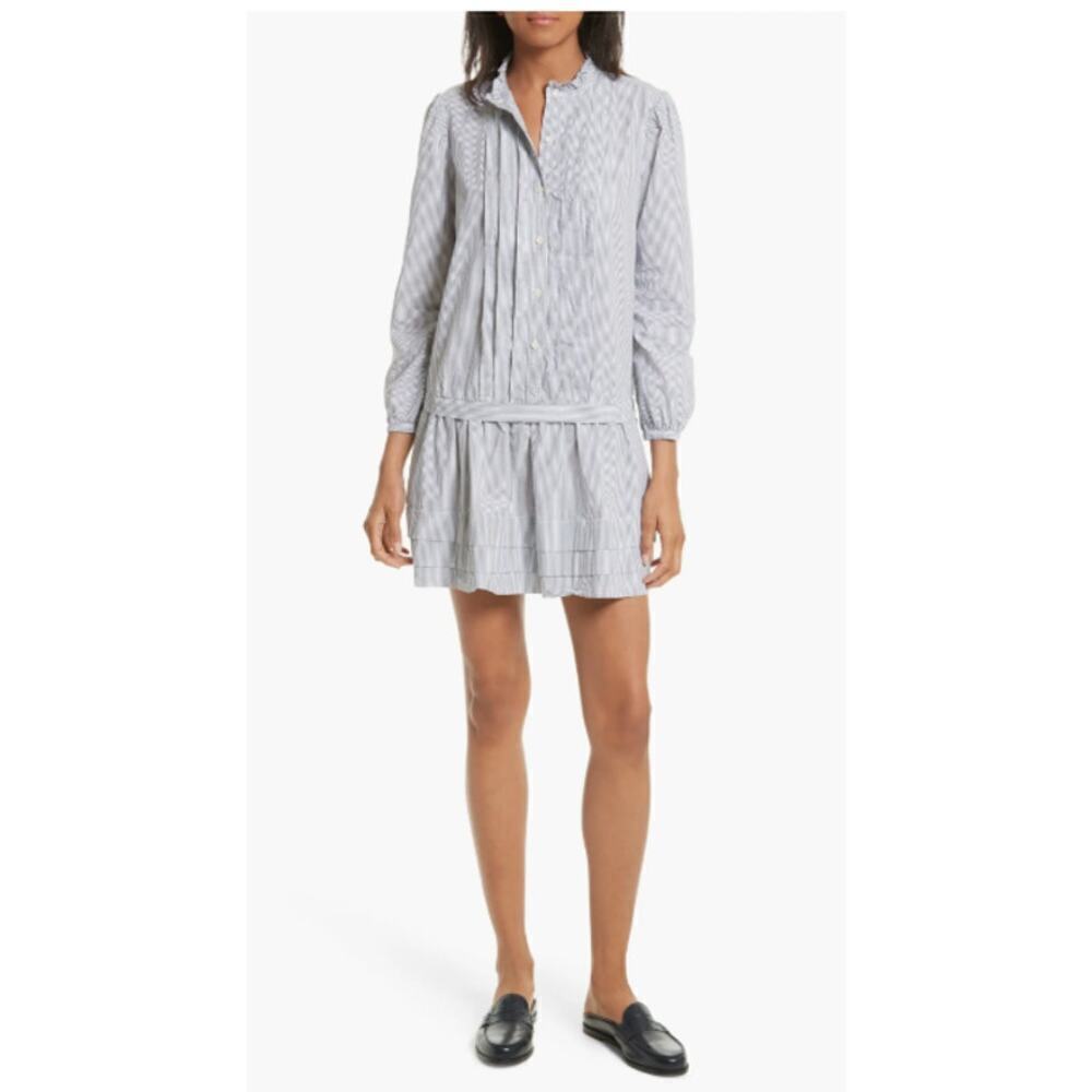 Rebecca Taylor Womens Cotton Shirt Dress XS Blue Striped Nautical Preppy Beachy